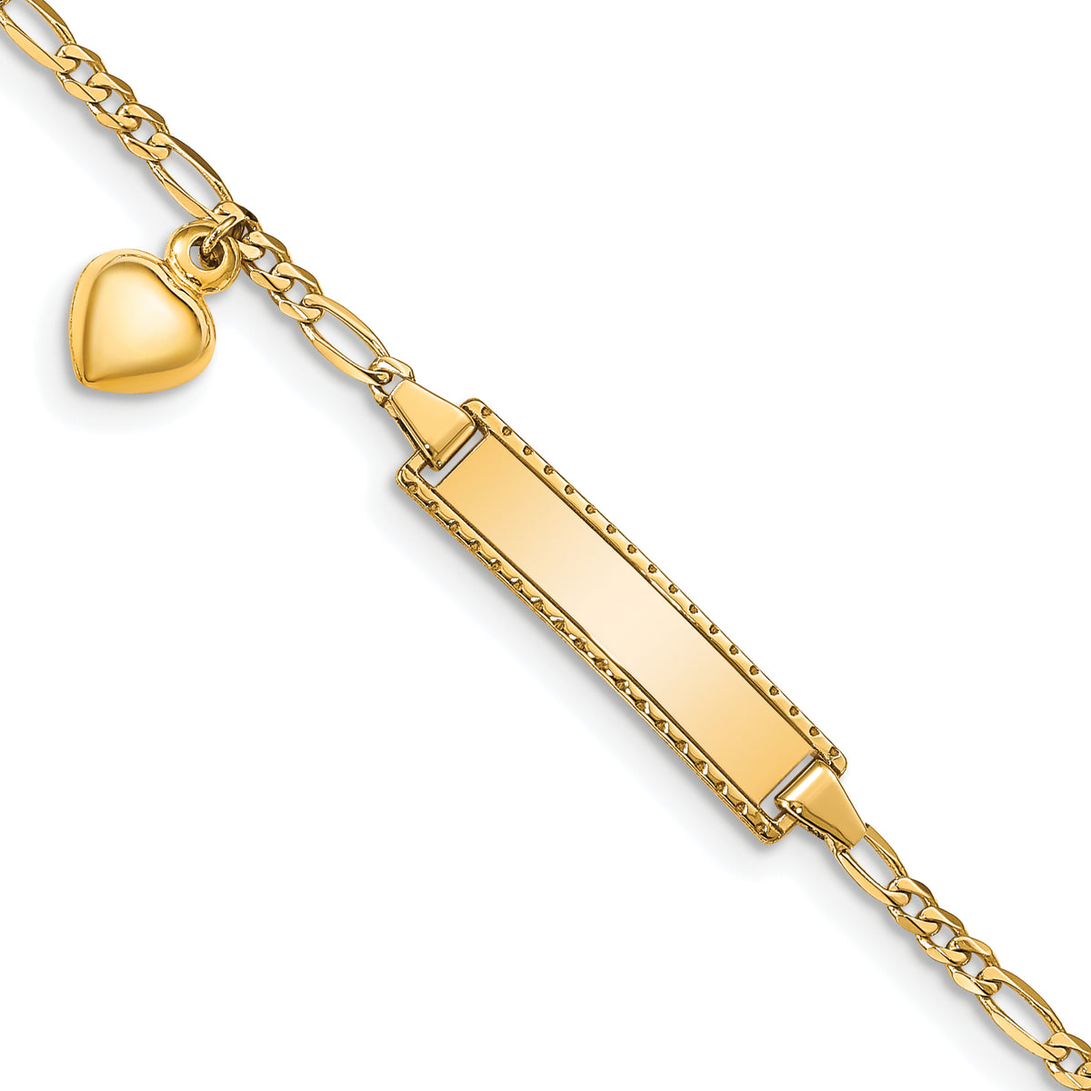 14K Dangling Heart Childrens Figaro Link ID Bracelet