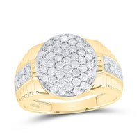 10k Yellow Gold Round Diamond Oval Cluster Ring 1 Cttw