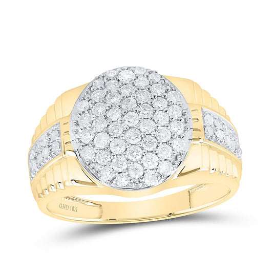 10k Yellow Gold Round Diamond Oval Cluster Ring 1 Cttw