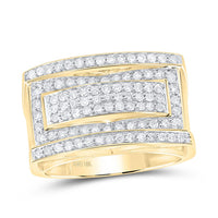 10k Yellow Gold Round Diamond Rectangle Cluster Ring 1 Cttw