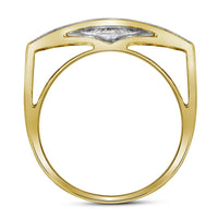 10k Yellow Gold Round Diamond Rectangle Cluster Ring 1 Cttw