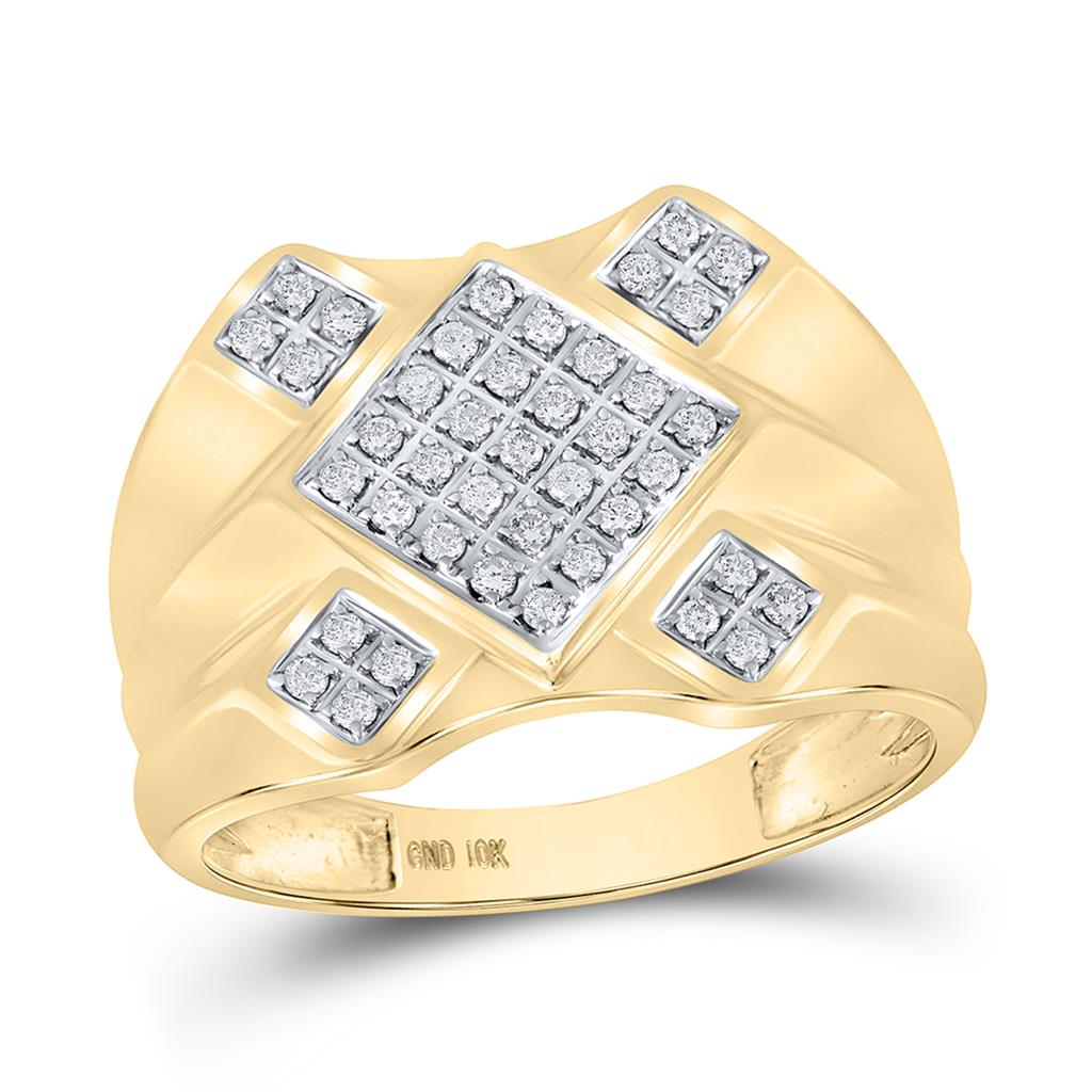 10k Yellow Gold Round Diamond Diagonal Square Cluster Ring 1/3 Cttw