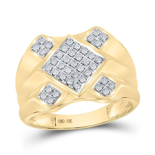 10k Yellow Gold Round Diamond Diagonal Square Cluster Ring 1/3 Cttw