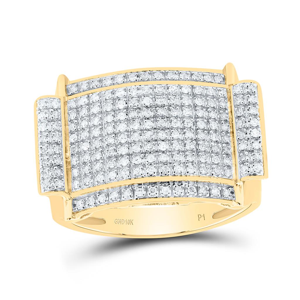 10k Yellow Gold Round Diamond Rectangle Cluster Ring 1/2 Cttw