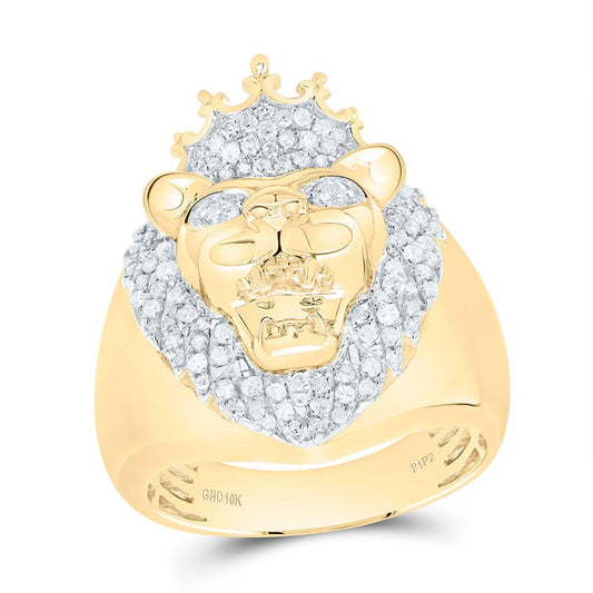 10k Yellow Gold Round Diamond Lion Fashion Ring 5/8 Cttw