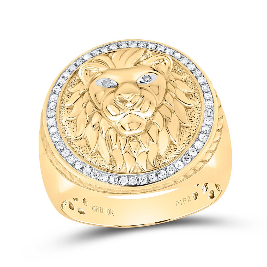 10k Yellow Gold Round Diamond Lion Head Mane Ring 1/3 Cttw