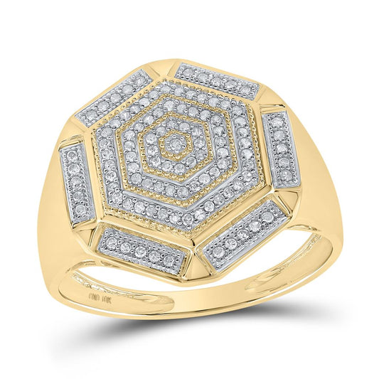 10k Yellow Gold Round Diamond Hexagon Cluster Ring 1/3 Cttw