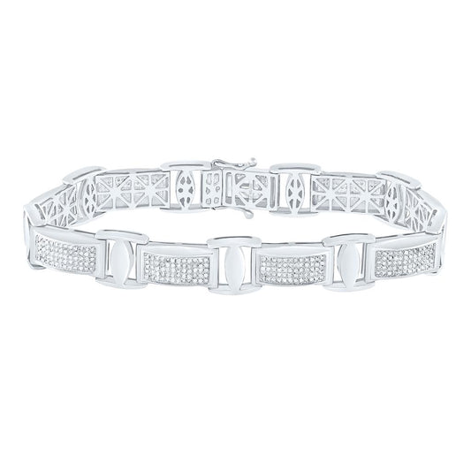 Sterling Silver Round Diamond Rectangle Link Bracelet 1-5/8 Cttw