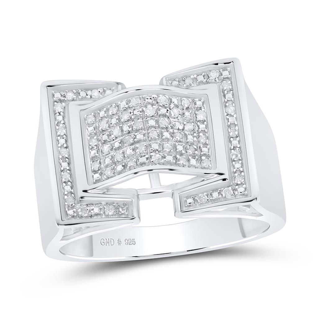 Sterling Silver Round Diamond Domed Rectangle Cluster Ring 1/8 Cttw