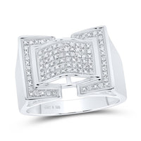 Sterling Silver Round Diamond Domed Rectangle Cluster Ring 1/8 Cttw
