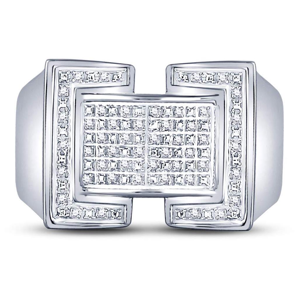 Sterling Silver Round Diamond Domed Rectangle Cluster Ring 1/8 Cttw
