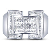 Sterling Silver Round Diamond Domed Rectangle Cluster Ring 1/8 Cttw