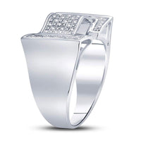 Sterling Silver Round Diamond Domed Rectangle Cluster Ring 1/8 Cttw