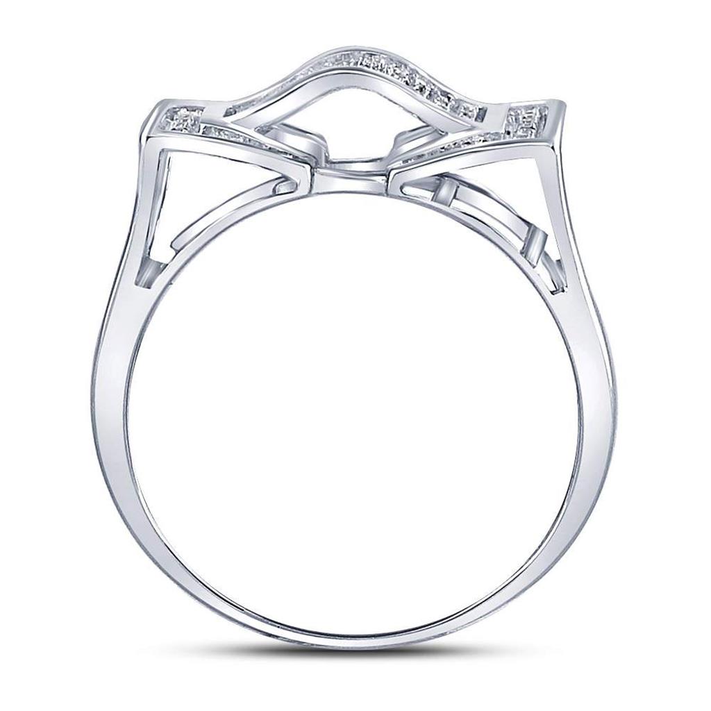 Sterling Silver Round Diamond Domed Rectangle Cluster Ring 1/8 Cttw