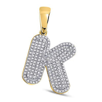 10k Yellow Gold Round Diamond Letter K Bubble Initial Charm Pendant