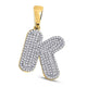 10k Yellow Gold Round Diamond Letter K Bubble Initial Charm Pendant