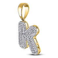 10k Yellow Gold Round Diamond Letter K Bubble Initial Charm Pendant