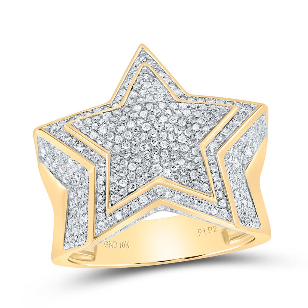 10k Yellow Gold Round Diamond Statement Star Ring 1-1/2 Cttw