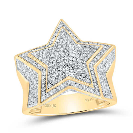 10k Yellow Gold Round Diamond Statement Star Ring 1-1/2 Cttw