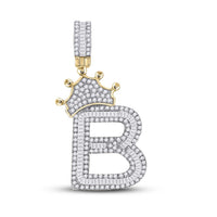 10k Yellow Gold Baguette Diamond Crown Letter Charm Pendant 1/2 to 1 Cttw