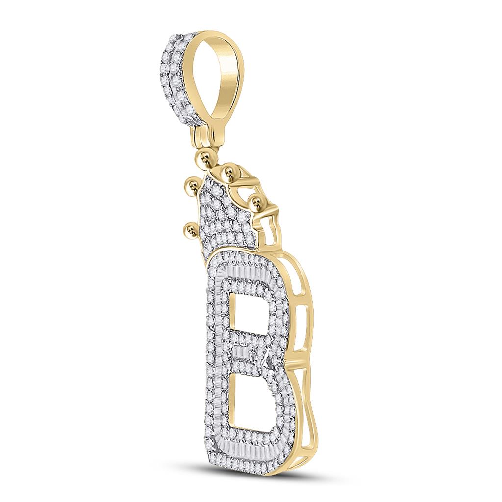 10k Yellow Gold Baguette Diamond Crown Letter Charm Pendant 1/2 to 1 Cttw