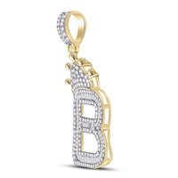 10k Yellow Gold Baguette Diamond Crown Letter Charm Pendant 1/2 to 1 Cttw