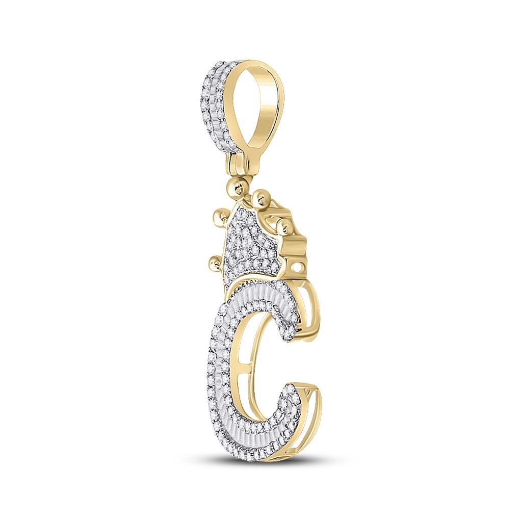 10k Yellow Gold Baguette Diamond Crown Letter Charm Pendant 1/2 to 1 Cttw