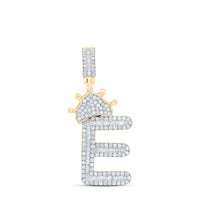 10k Yellow Gold Baguette Diamond Crown Letter Charm Pendant 1/2 to 1 Cttw