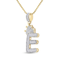 10k Yellow Gold Baguette Diamond Crown Letter Charm Pendant 1/2 to 1 Cttw