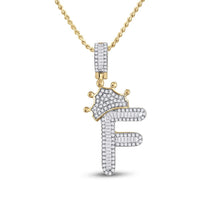 10k Yellow Gold Baguette Diamond Crown Letter Charm Pendant 1/2 to 1 Cttw