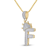 10k Yellow Gold Baguette Diamond Crown Letter Charm Pendant 1/2 to 1 Cttw
