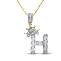 10k Yellow Gold Baguette Diamond Crown Letter Charm Pendant 1/2 to 1 Cttw