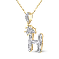 10k Yellow Gold Baguette Diamond Crown Letter Charm Pendant 1/2 to 1 Cttw