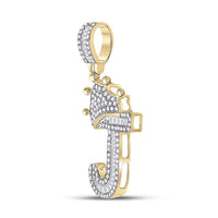 10k Yellow Gold Baguette Diamond Crown Letter Charm Pendant 1/2 to 1 Cttw