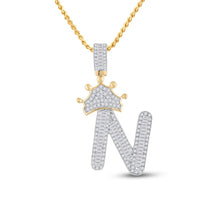 10k Yellow Gold Baguette Diamond Crown Letter Charm Pendant 1/2 to 1 Cttw