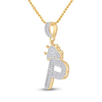 10k Yellow Gold Baguette Diamond Crown Letter Charm Pendant 1/2 to 1 Cttw