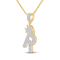 10k Yellow Gold Baguette Diamond Crown Letter Charm Pendant 1/2 to 1 Cttw