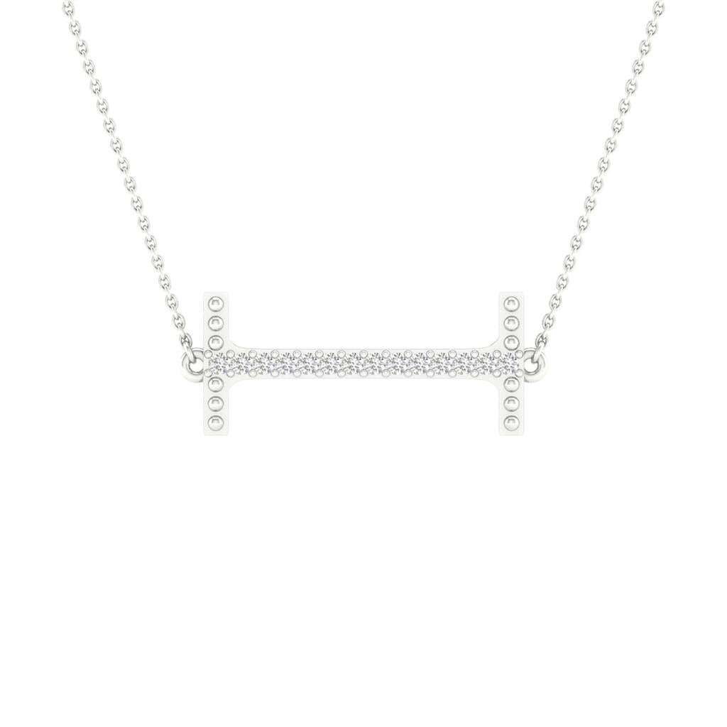 10k White Gold Round Diamond Initial Letter Necklace