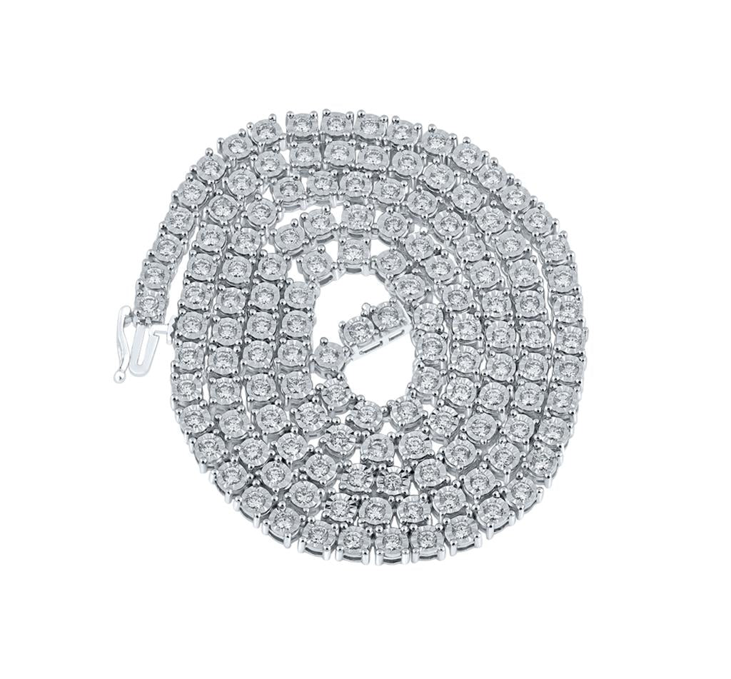10k White Gold Round Diamond Single Row Link Chain Necklace 6-1/2 Cttw