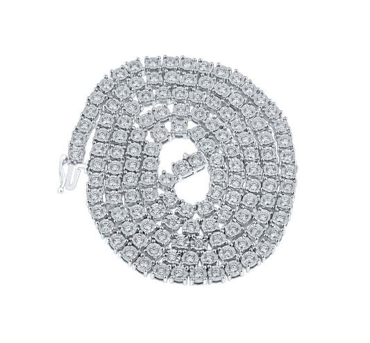 10k White Gold Round Diamond Single Row Link Chain Necklace 6-1/2 Cttw