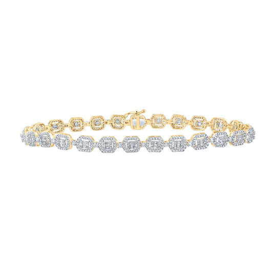 10k Yellow Gold Baguette Diamond Geometric Link Bracelet 3 Cttw