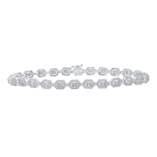10k White Gold Baguette Diamond Geometric Link Bracelet 3 Cttw