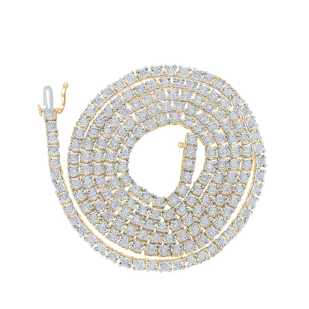 10k Yellow Gold Round Diamond 24-inch Tennis Chain Necklace 3-3/4 Cttw