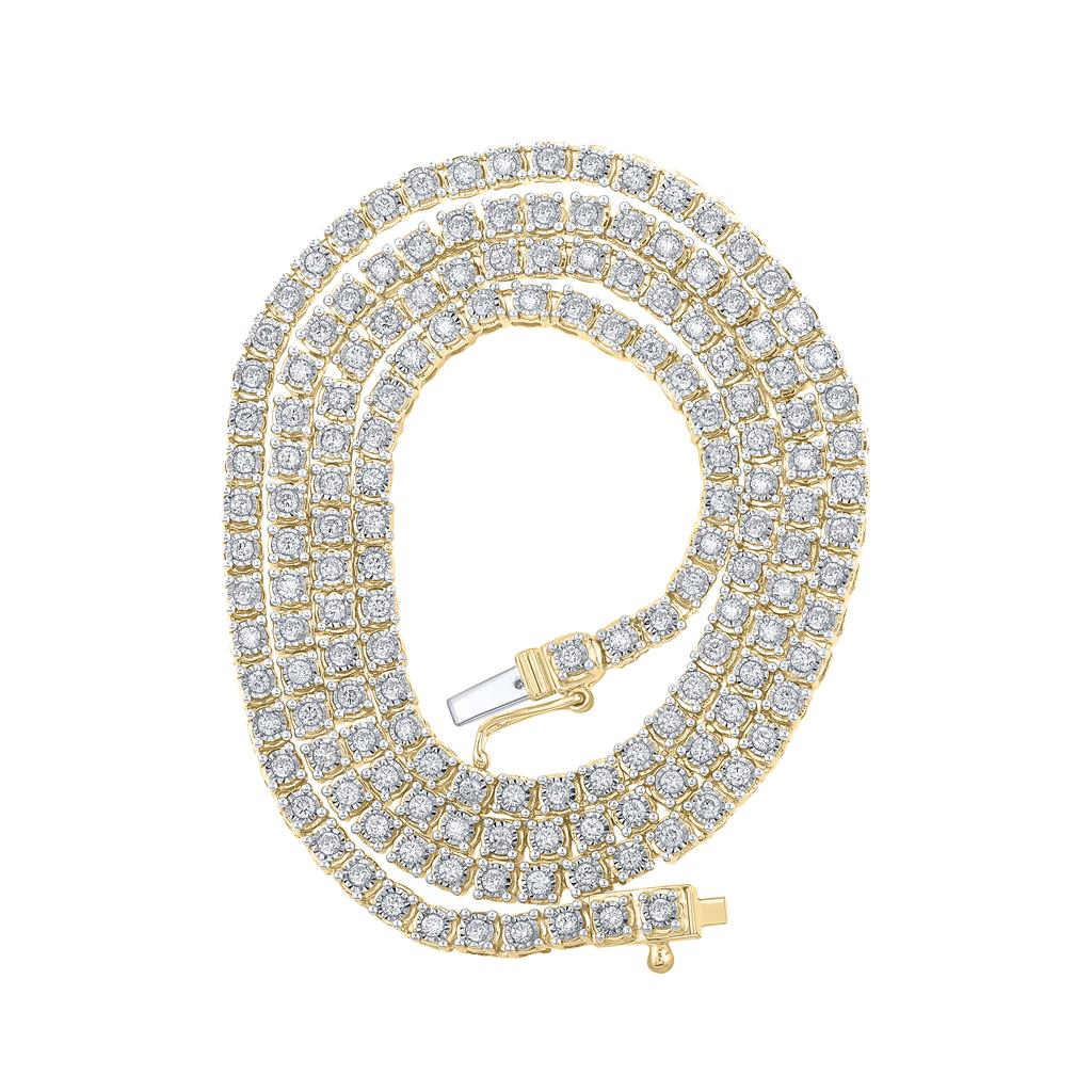 10k Yellow Gold Round Diamond 20-inch Link Chain Necklace 2-7/8 Cttw