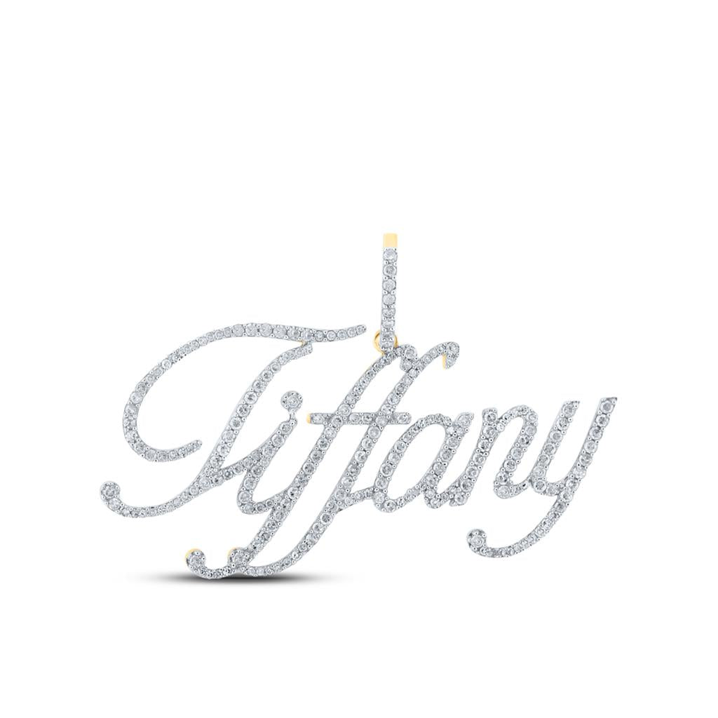 10k Yellow Gold Round Diamond Tiffany Name Pendant