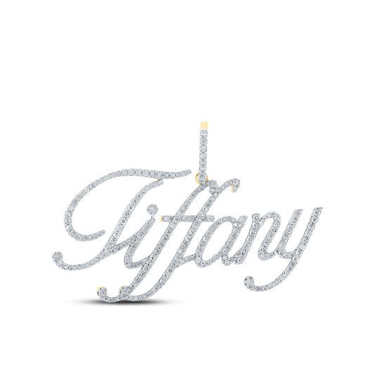 10k Yellow Gold Round Diamond Tiffany Name Pendant