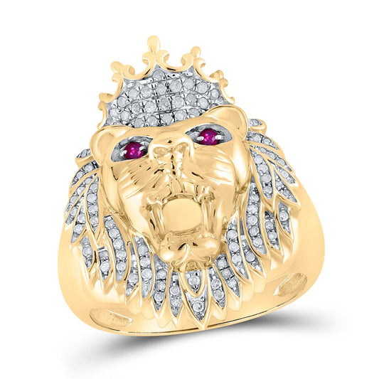 10k Yellow Gold Round Diamond Lion Animal Ring 1/2 Cttw