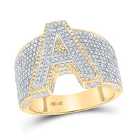 10k Two-tone Gold Round Diamond Initial A Letter Ring 1-1/4 Cttw