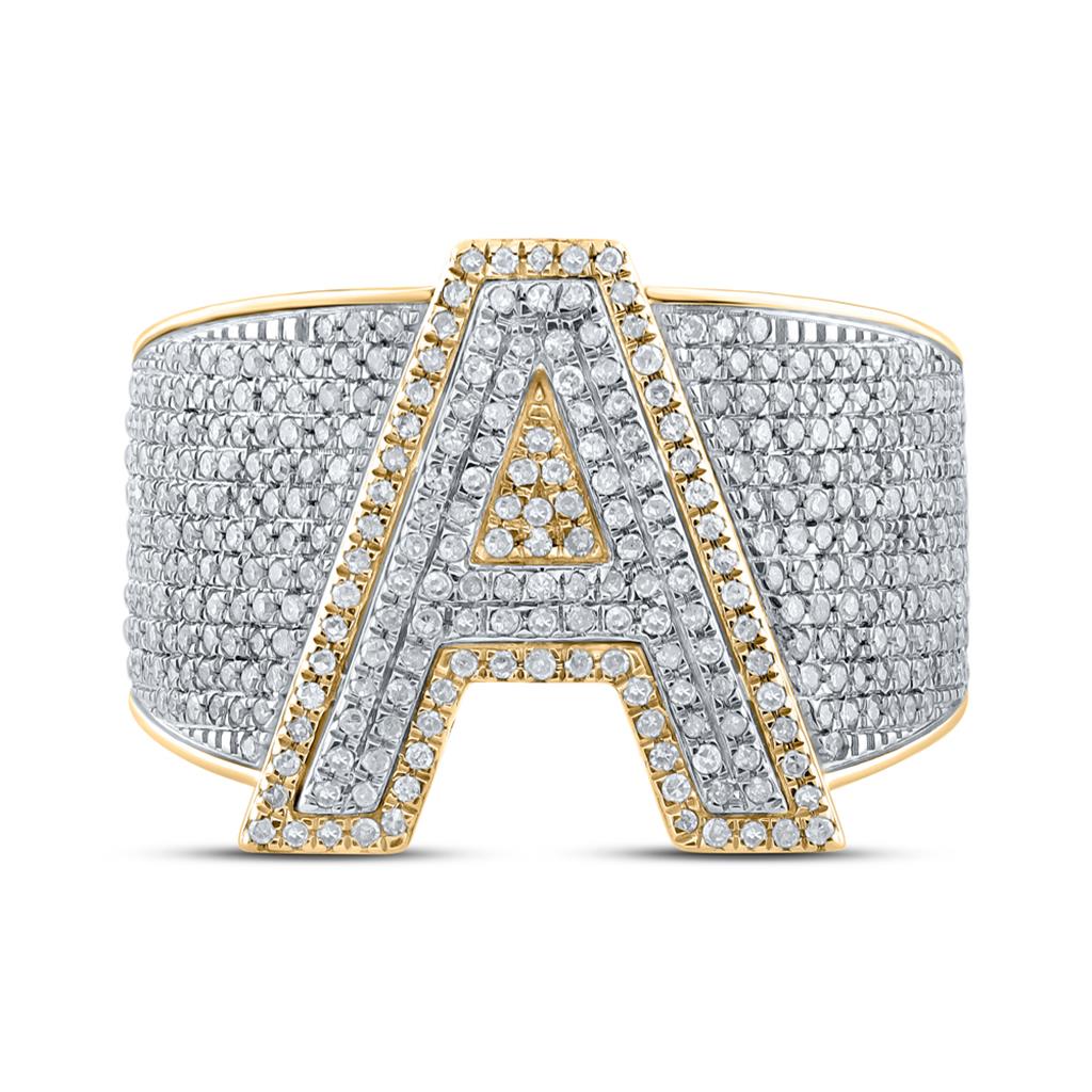 10k Two-tone Gold Round Diamond Initial A Letter Ring 1-1/4 Cttw
