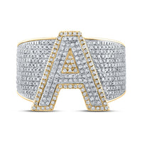 10k Two-tone Gold Round Diamond Initial A Letter Ring 1-1/4 Cttw